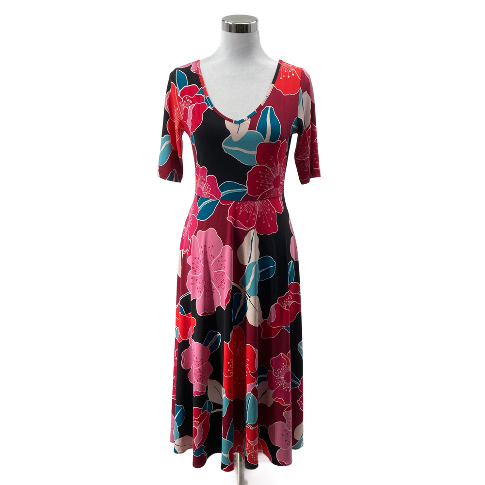 Tori Richard Floral Print V-Neck Maxi Dress Small Hawaii Made Stretchy Aloha